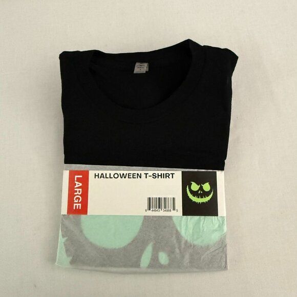 Halloween Face Tee Size L Black Neon Green Grinning Face Graphic Shirt - Picture 2 of 8